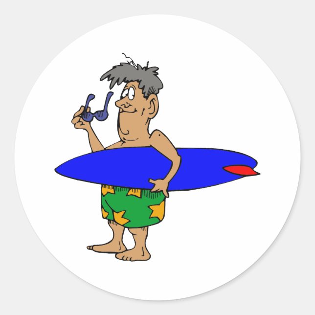 Old Surfer Dude Classic Round Sticker (Front)