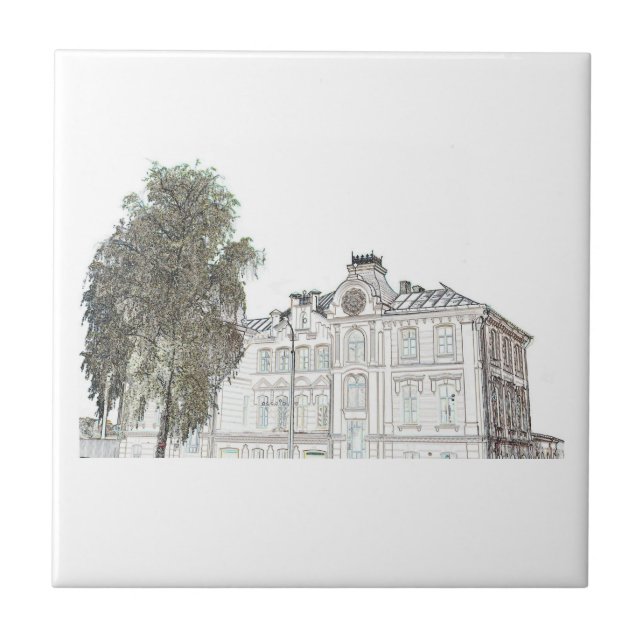 Old Synagogue Architecture Sketch Tile (Front)