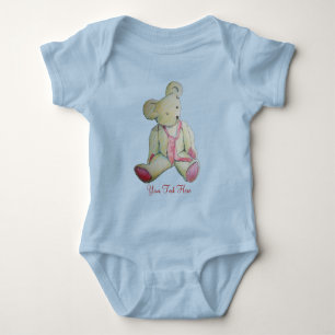 old teddy bear red bow children's design baby bodysuit
