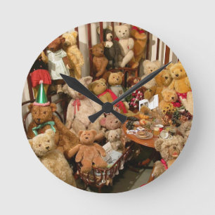Old Teddy Bears Collection Round Clock