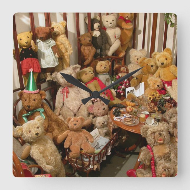 Old Teddy Bears Collection Square Wall Clock (Front)
