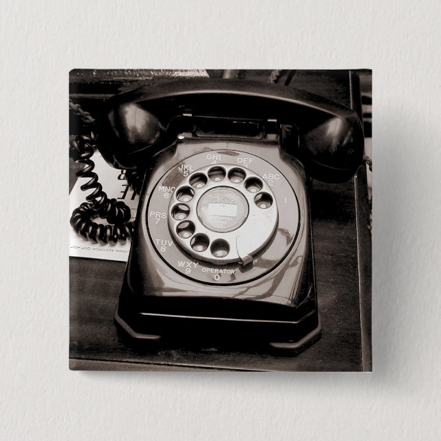 Old Telephone 15 Cm Square Badge (Front)
