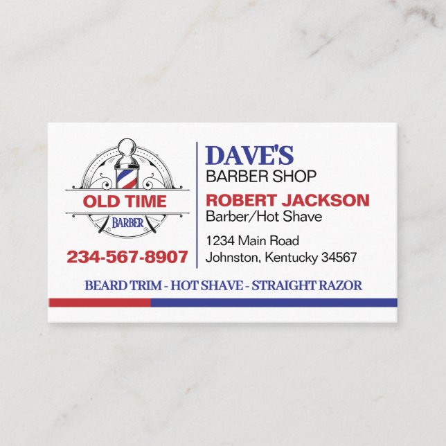 Old Time Barber Shop Business Card (Front)