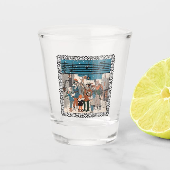 Old Time Christmas Carolers on Street Corner Music Shot Glass (Front)