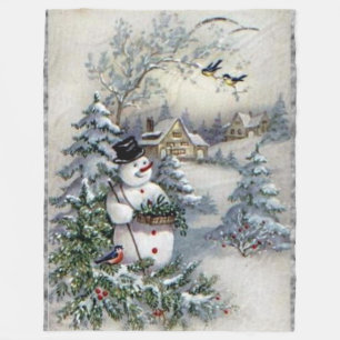 OLD TIME CHRISTMAS SCENE FLEECE BLANKET