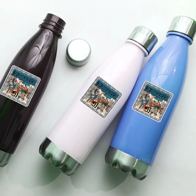 Old Time Group Carolers Musicians Street Corner  (Group vintage Christmas Carolers on street corner vinyl sticker.)