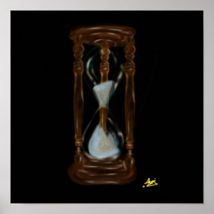 old time hourglass over the black canvas poster