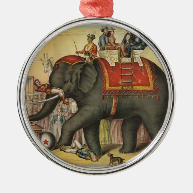 old time performing elephant metal tree decoration (Front)