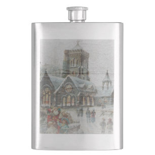 Old time Santa with children in front of a church  Hip Flask