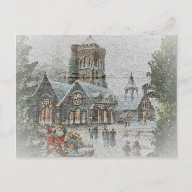 Old time Santa with children in front of a church  Holiday Postcard (Front)
