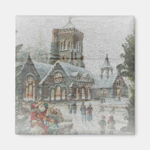Old time Santa with children in front of a church Magnet