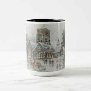 Old time Santa with children in front of a church  Mug