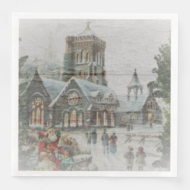 Old time Santa with children in front of a church  Napkin (Front)