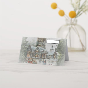 Old time Santa with children in front of a church Place Card