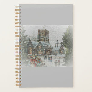 Old time Santa with children in front of a church Planner