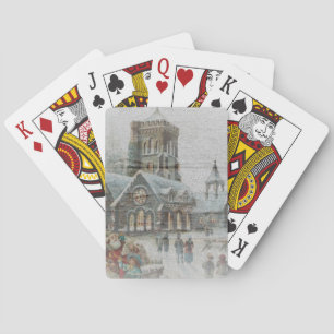 Old time Santa with children in front of a church  Playing Cards