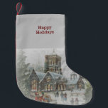 Old time Santa with children in front of a church  Small Christmas Stocking<br><div class="desc">Old time Santa with children in front of a church on a snowy day.
100% Customisable. Click on the CUSTOMIZE button to add,  move,  delete,  resize or change any of the fonts or graphics.</div>