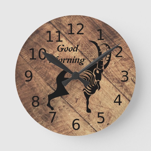 Old Timer Black Ram Silhouette Round Clock (Front)