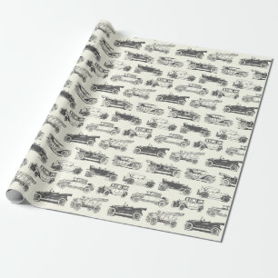 Old-timer Black White Vintage Car Pattern Wrapping Paper