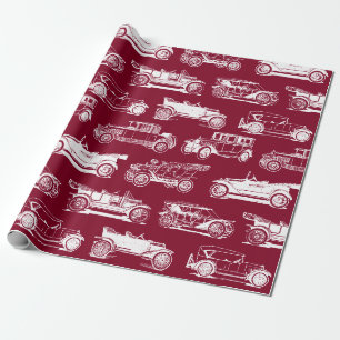 Old-timer Burgundy White Vintage Car Pattern Wrapping Paper