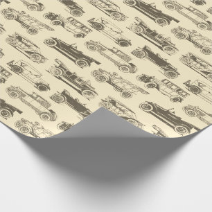 Old-timer Gold Beige Vintage Car Pattern Wrapping Paper