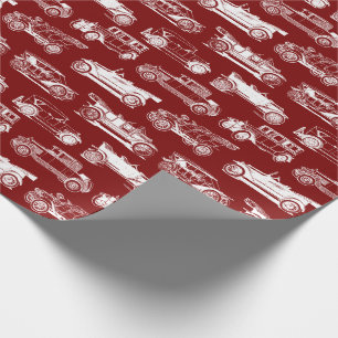 Old-timer Red White Vintage Car Pattern Wrapping Paper