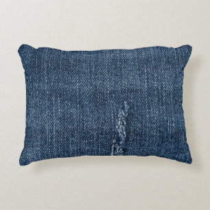 Old torn denim: jeans texture. decorative cushion