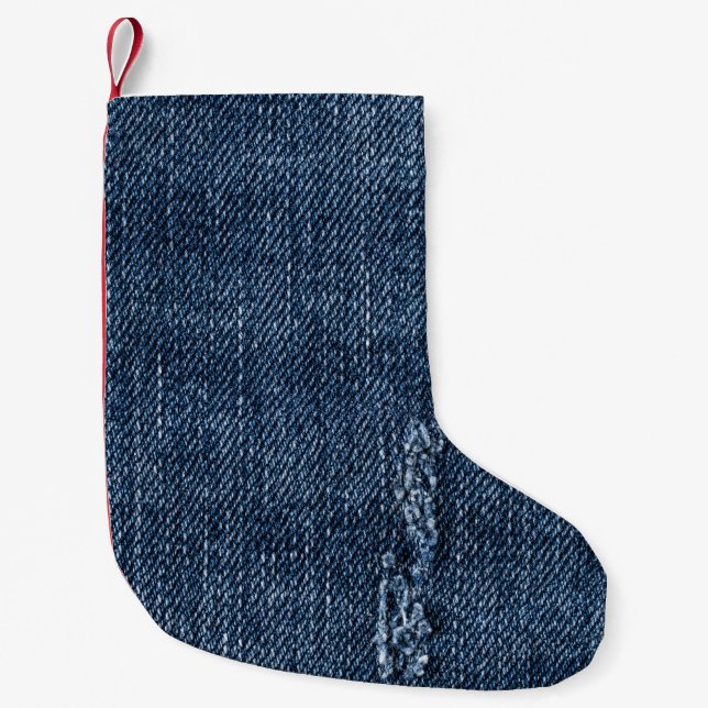 Old torn denim: jeans texture. small christmas stocking (Front)