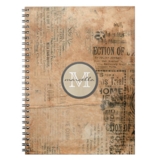 Old Torn Vintage Newspaper Monogram Spiral Notebook