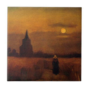 Old Tower In The Fields by Vincent van Gogh Tile