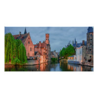 Old town and Belfry tower at night in Bruges