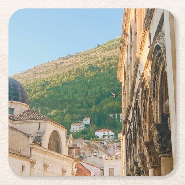 Old town of Dubrovnik  Square Paper Coaster (Front)