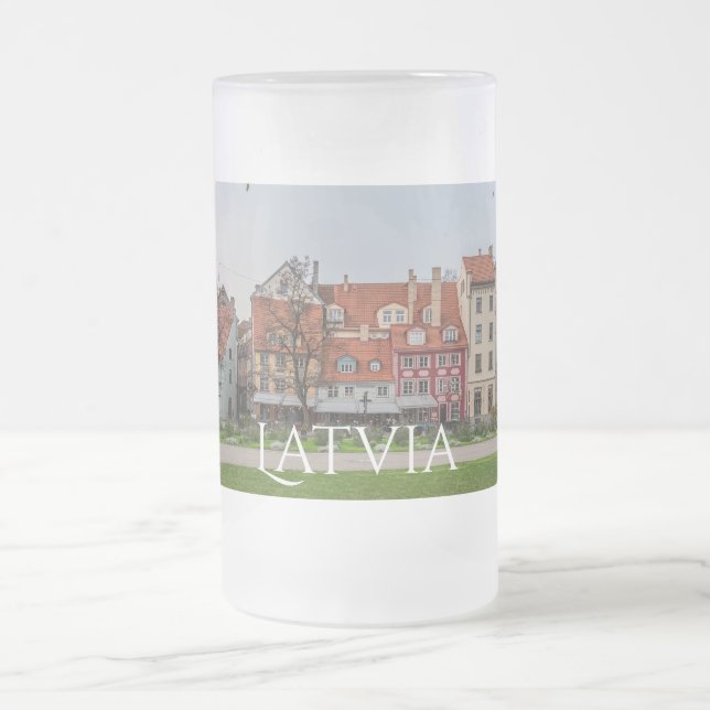 Old town of Riga in autumn Frosted Glass Beer Mug (Center)