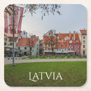 Old town of Riga in autumn Square Paper Coaster
