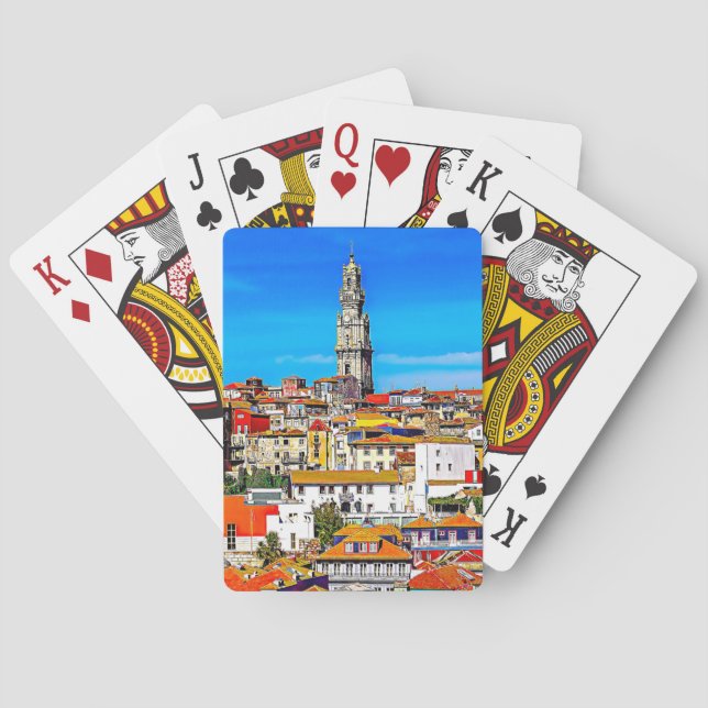 Old town Porto with tower Clerigos Playing Cards (Back)