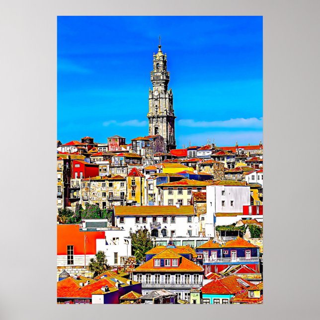 Old town Porto with tower Clerigos Poster (Front)