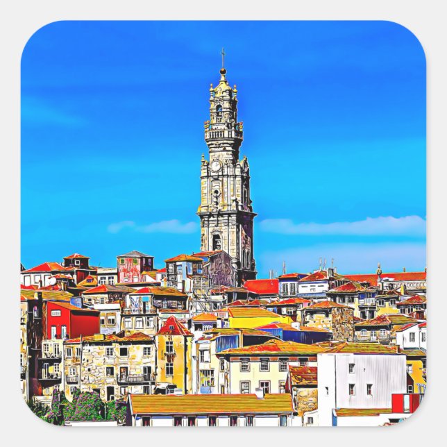 Old town Porto with tower Clerigos Square Sticker (Front)