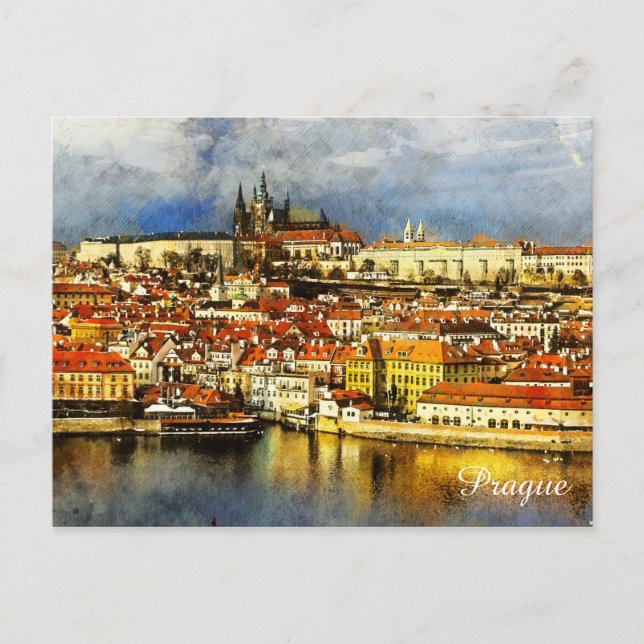 Old town Prague (Praha) from Bridge Tower Postcard (Front)