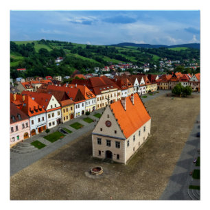 Old town square in Bardejov by day, Slovakia Poster