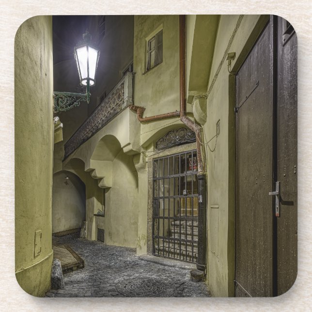 Old Town Street Night Hard Plastic Coaster (Front)