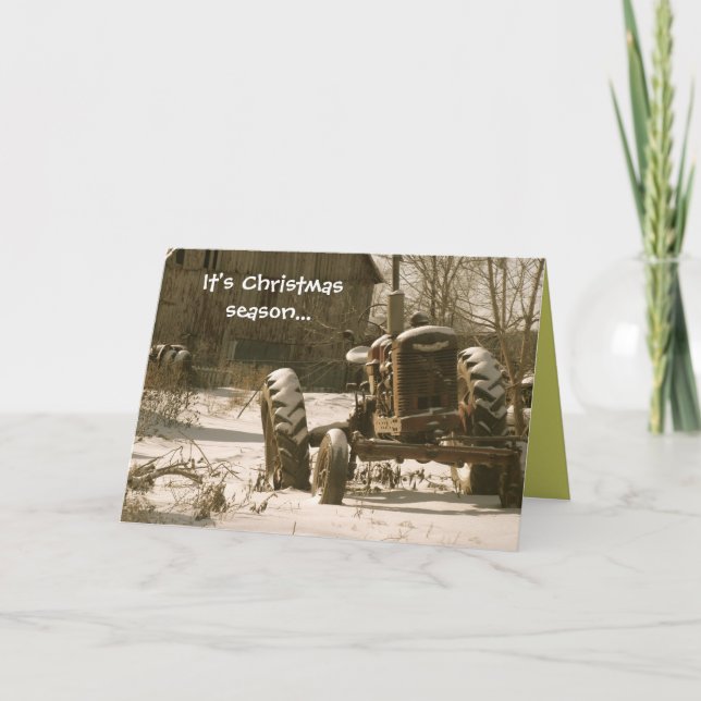 Old Tractor Christmas Card: Xmas Season Holiday Card (Front)