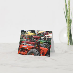 Old Tractor Note Card: Lots of colourful tractors Card