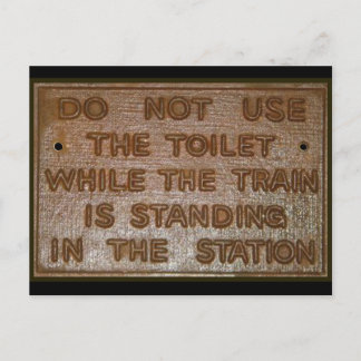 old train toilet sign postcard