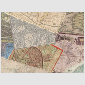 Old Travel Maps Vintage Collage Tissue Paper