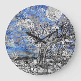 Old tree. Abstract painting Large Clock