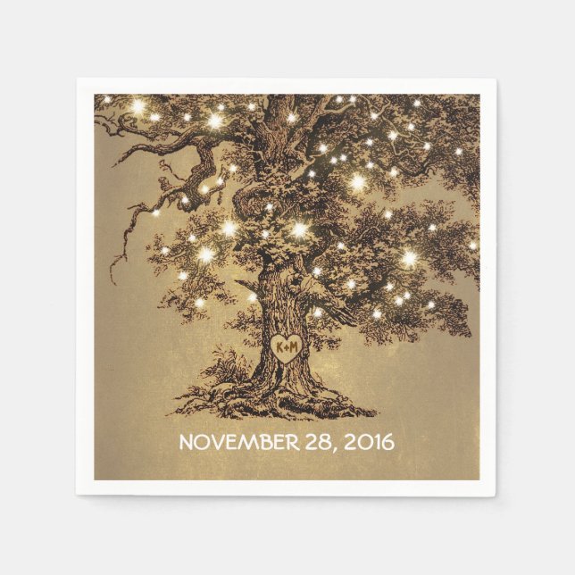 old tree and string lights wedding paper napkins (Front)