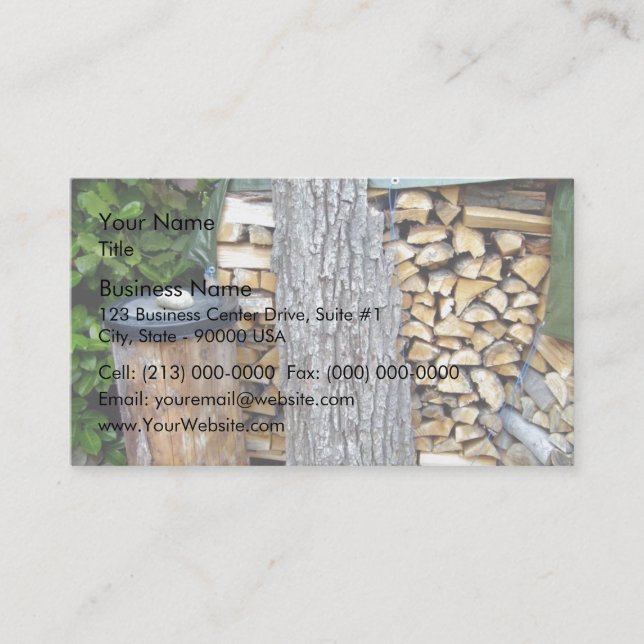 Old Tree Bark and Cut Logs Business Card (Front)