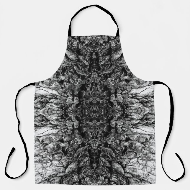 Old Tree Bark Black And White Photo Pattern Design Apron (Front)