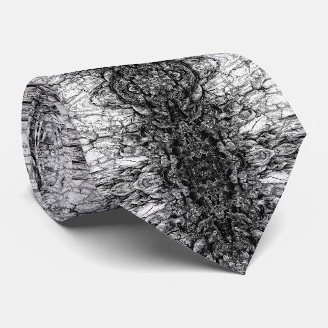 Old Tree Bark Black And White Photo Pattern Design Tie (Rolled)
