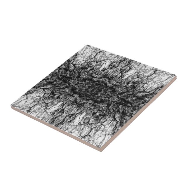 Old Tree Bark Black And White Photo Pattern Design Tile (Side)